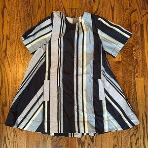 Maeve Navy and Light Blue Striped Casual A-Line Dress